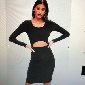 Black scoop neck cut out bodycon midi dress